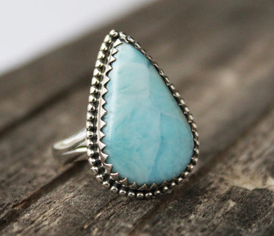 Silver Larimar Ring, 925 Sterling Silver, Blue Stone, Oval Ring, Silver Ring, Cute Ring, Handmade, Blue Stone, Statement Ring, Large Ring