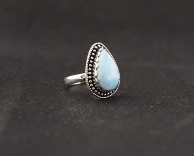 Natural Larimar Ring, Blue Gem Ring, Sterling Silver Rings For Women, AAA+Top Quality, Vintage, Bridal, Engagement Gift, Gift for Her
