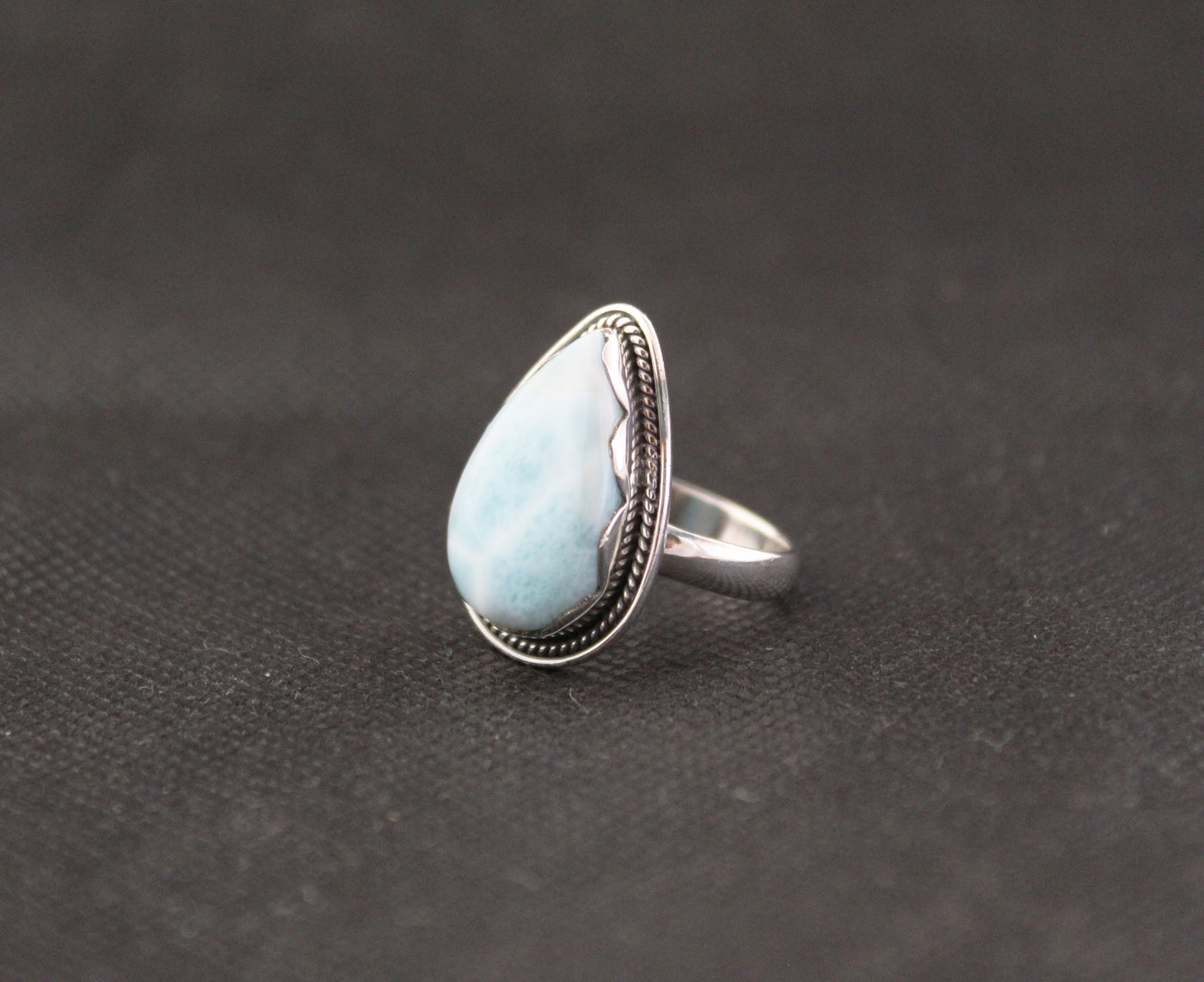 Pear Larimar ring, silver larimar ring,sky blue gemstone,anniversary gift,Promise ring, Statement Ring,larimar boho ring, blue gemstone ring