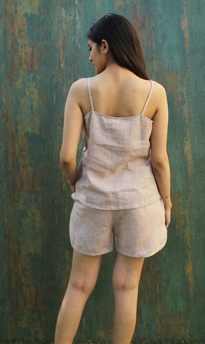 Adjustable Sleepwear Cami & Shorts set in pure Linen