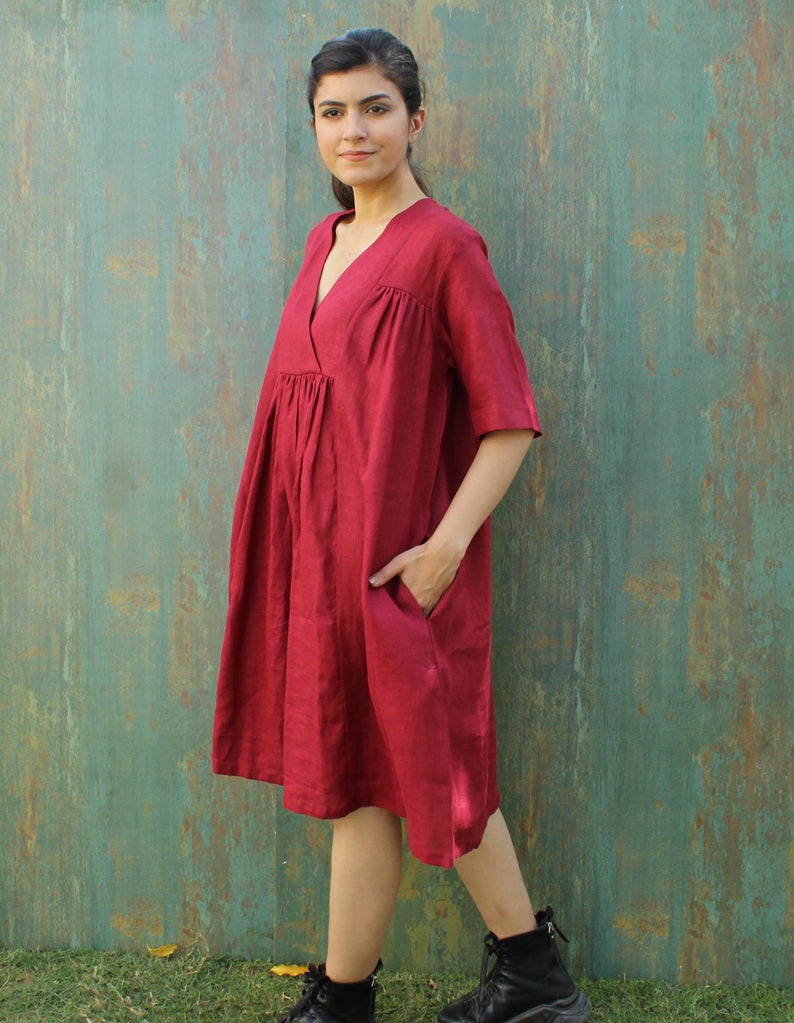 Comfortable Linen Tunic V-neck Dress