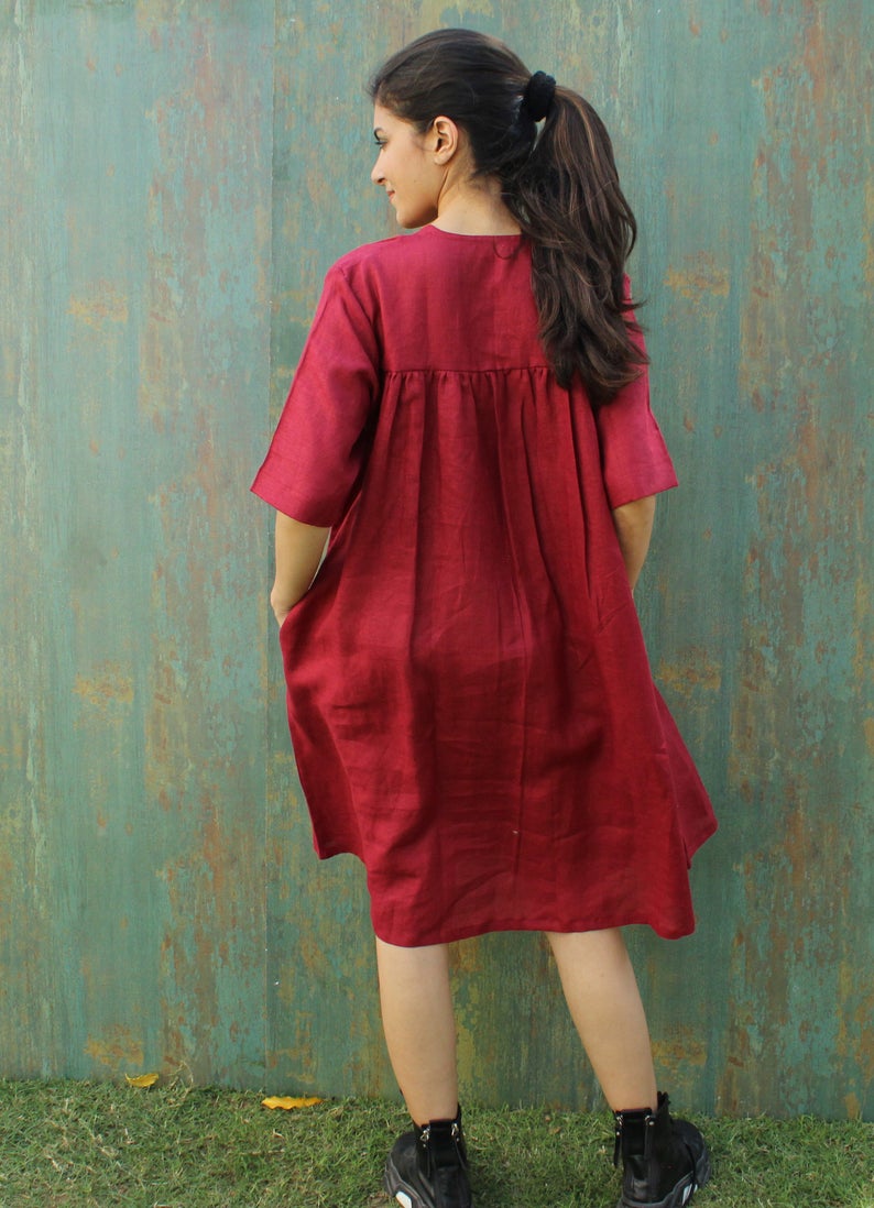 Comfortable Linen Tunic V-neck Dress