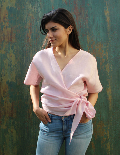 WRAP LINEN TOP for women, Linen Clothing, Summer Linen Blouse, Tie Front Top, Wraparound Top, Washed Linen Blouse