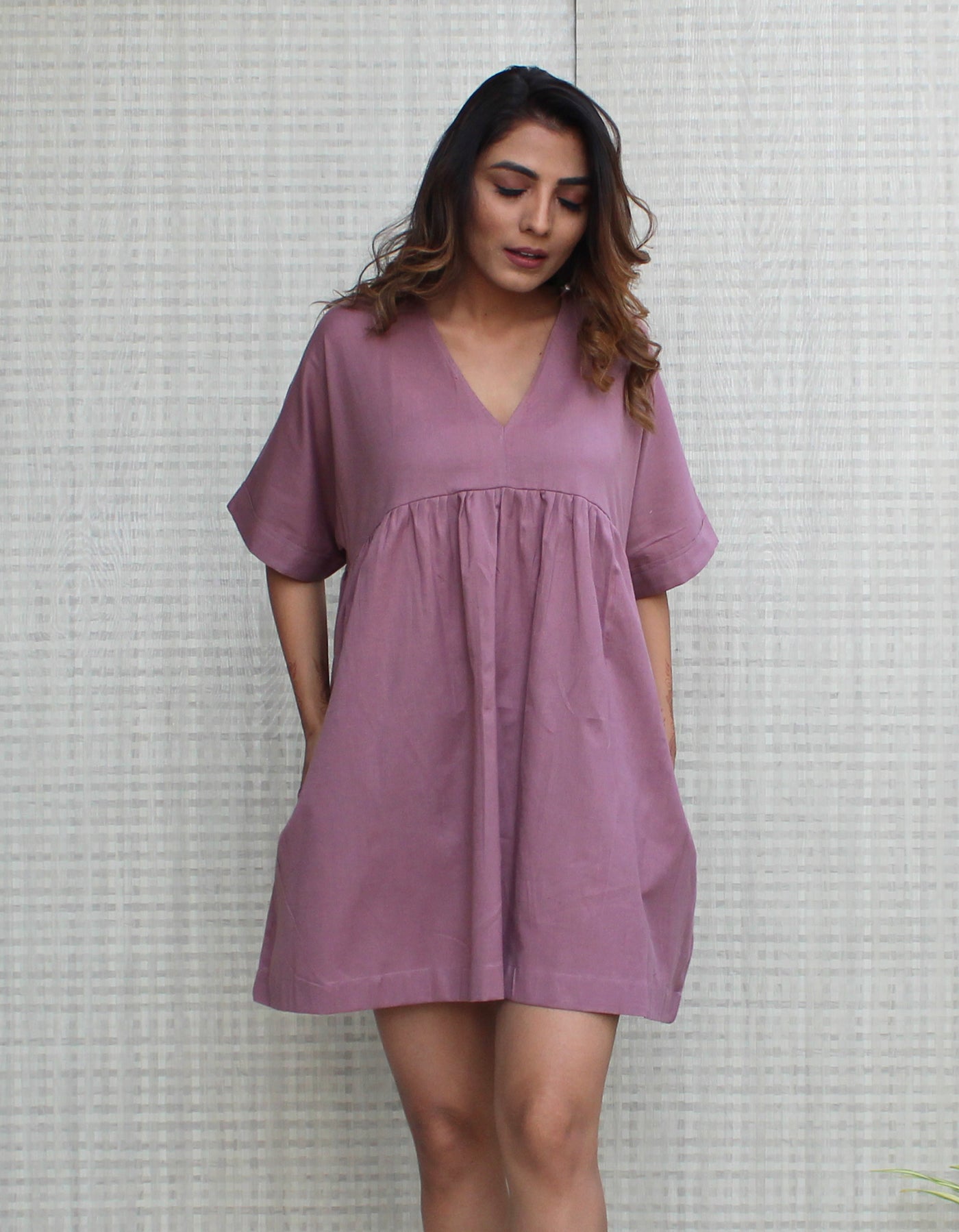 Empire Waist Short Dress with Pockets PLUS SIZE