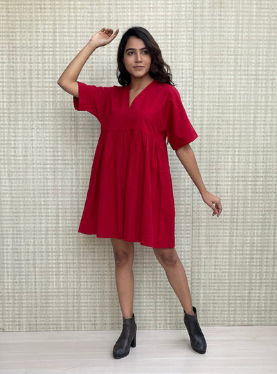 Empire Waist Short Dress with Pockets PLUS SIZE