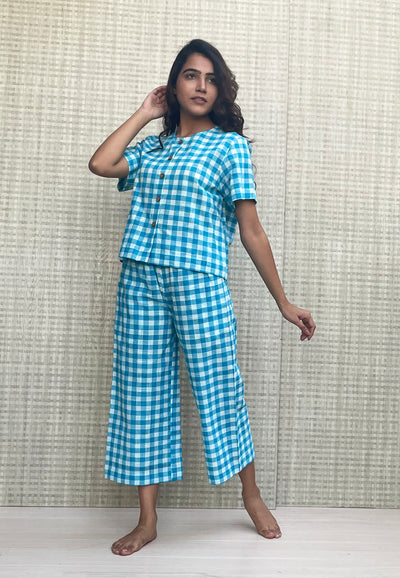 Blue checkered pyjama set