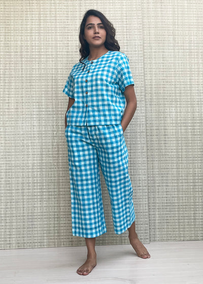 Blue checkered pyjama set
