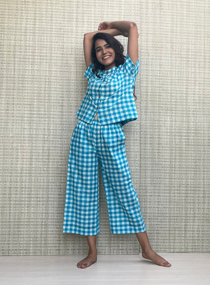 Blue checkered pyjama set