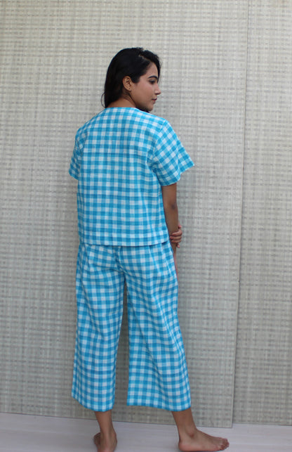 Blue checkered pyjama set