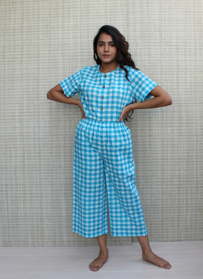 Blue checkered pyjama set