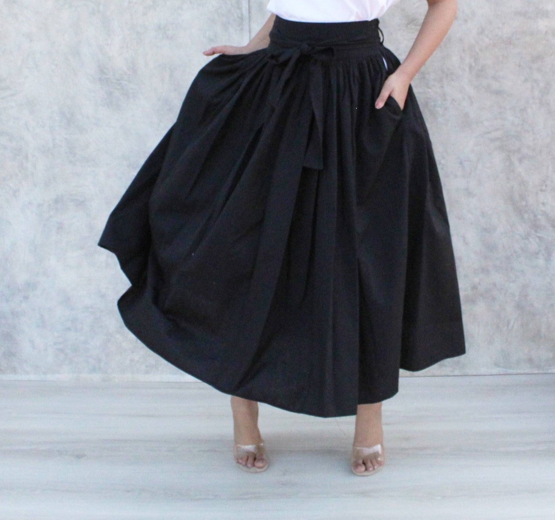 Black Long Skirt With Drawstring PLUS SIZE