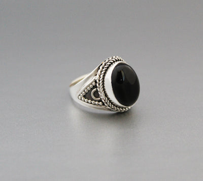 Natural Black Onyx Ring, 925 Solid Sterling Silver, Oval Black Onyx Designer Ring, December Birthstone, Promise Ring, Large Silver Rings