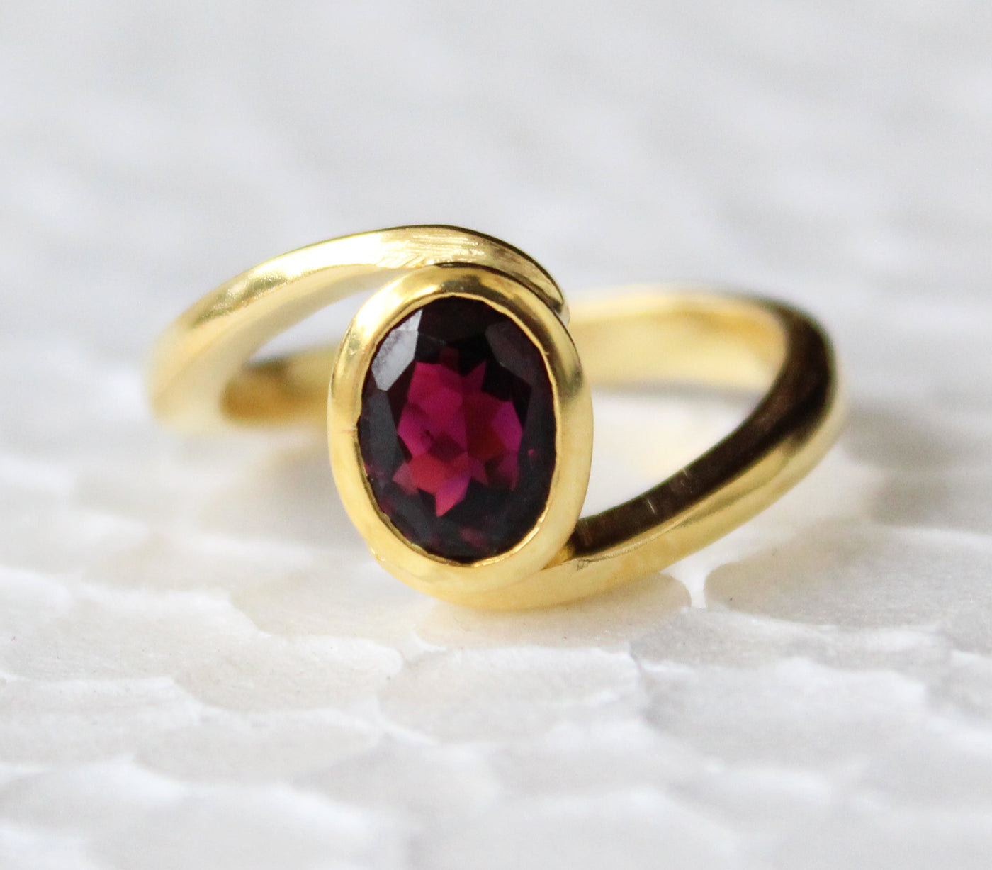Garnet Ring, January Birthstone Ring, Gemstone Ring, 14k Gold Fill Ring, Stacking Ring, Oval Bezel Set Ring, Gold Vermeil Jewelry