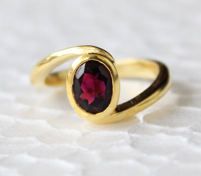 Garnet Ring, January Birthstone Ring, Gemstone Ring, 14k Gold Fill Ring, Stacking Ring, Oval Bezel Set Ring, Gold Vermeil Jewelry