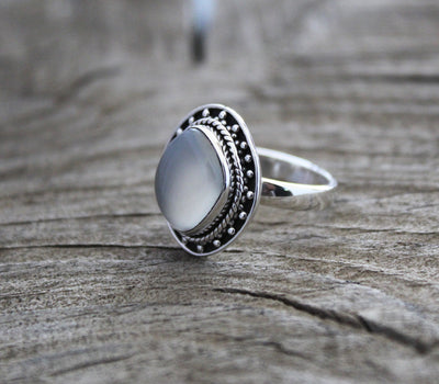 Natural Grey Moonstone Ring, Celestial Jewelry, June Birthstone Gift, Bridesmaid Ring, Organic, Boho , Minimalist Jewelry, Grey stone Ring
