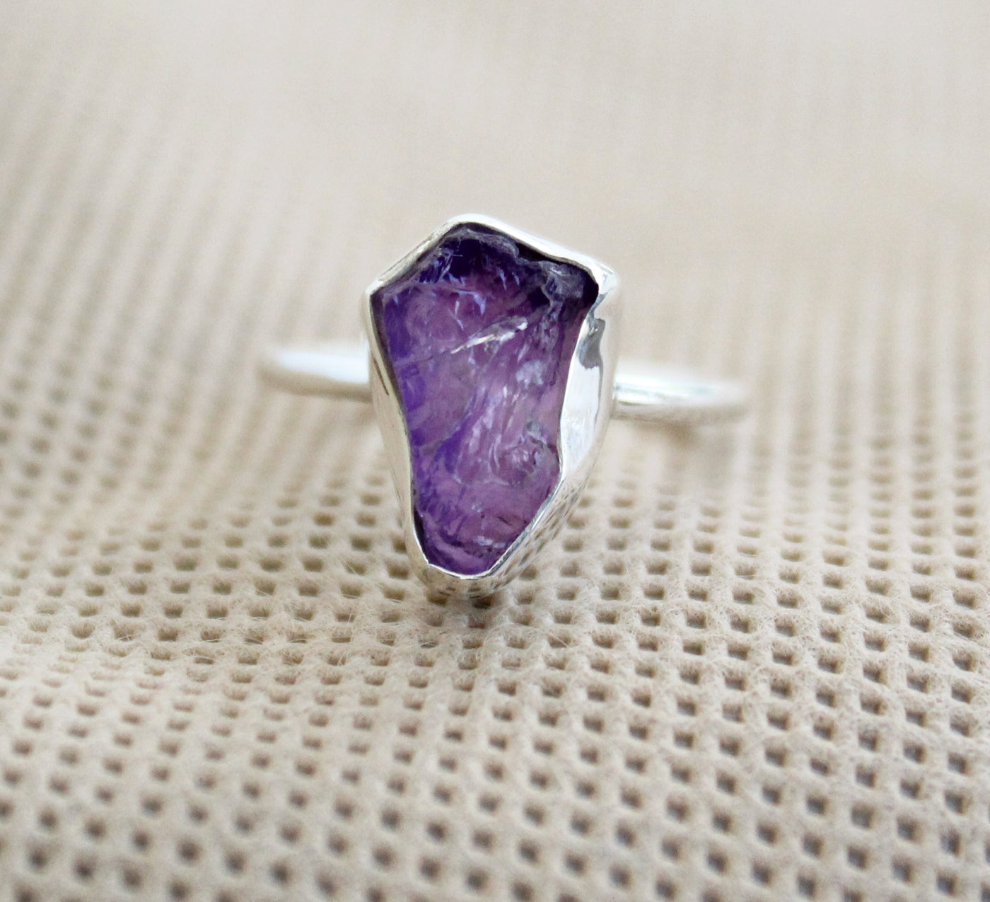 Raw Amethyst Ring, Raw Crystal Ring, Sterling Silver Ring, Delicate Ring, Purple Amethyst Ring, Minimalist Ring, Stack Ring, Delicate Ring