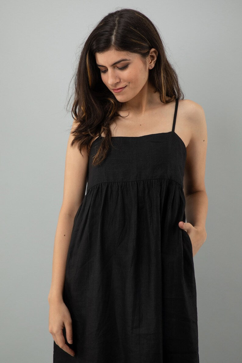 Black Linen Slip Dress, Summer Dress