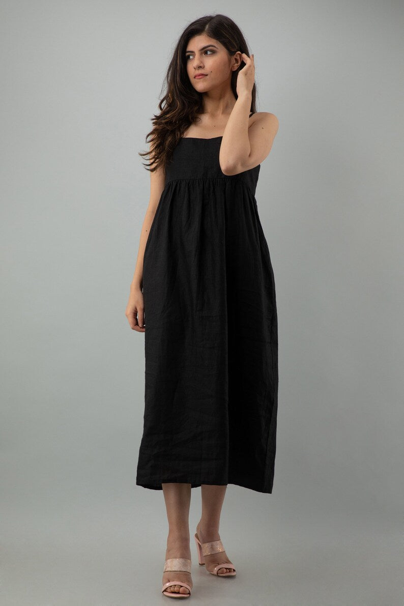 Black Linen Slip Dress, Summer Dress