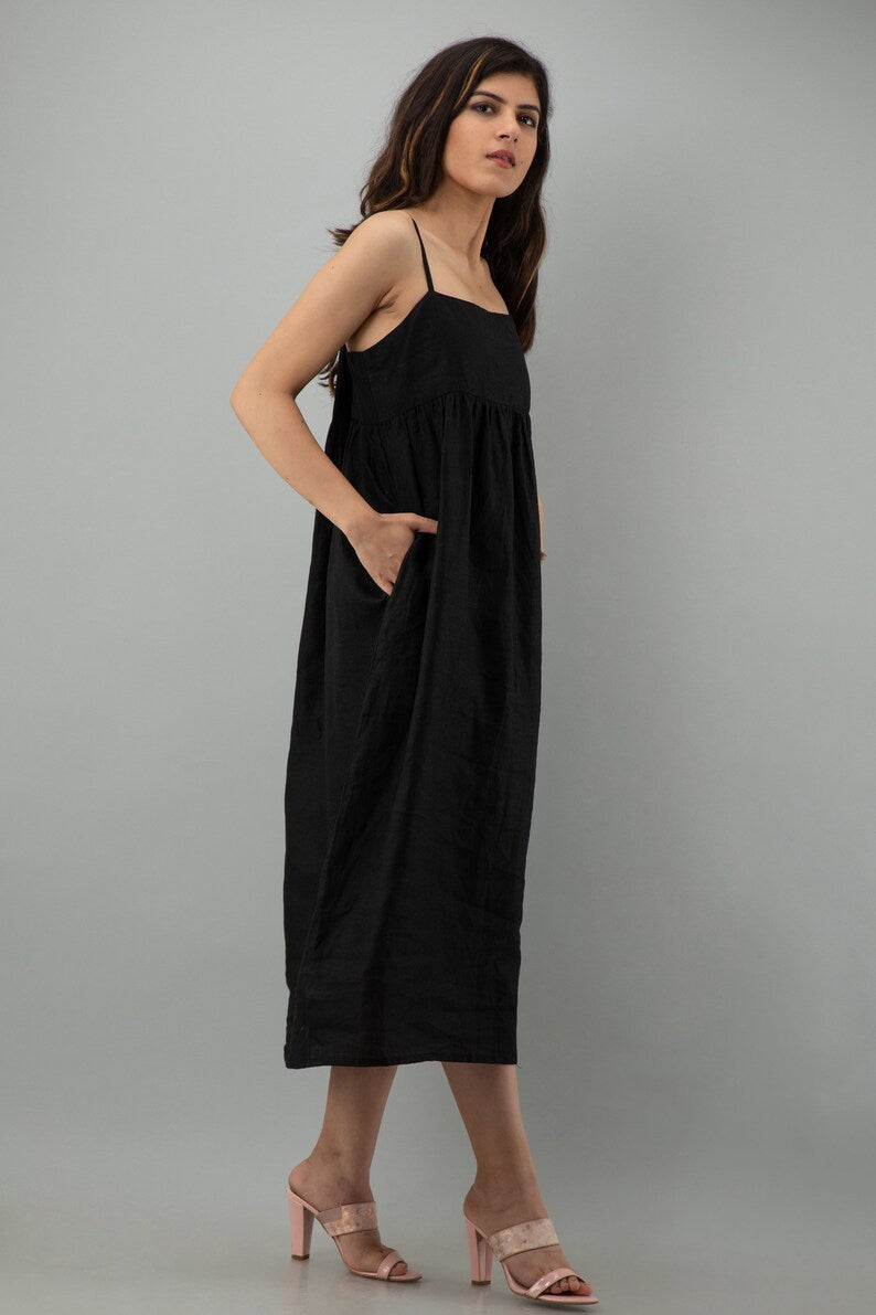 Black Linen Slip Dress, Summer Dress