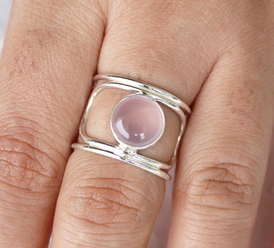 Pink Chalcedony Ring, Designer Ring, Thumb Ring, Adjustable Band, Pink Ring, Pink Gemstone Ring, Pink Stone Ring