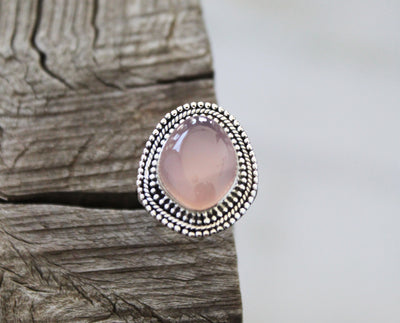 Pink Chalcedony Ring, 925 Sterling Silver, Birthstone Jewelry , Pink Gemstone Ring, Statement Rings , Stackable Rings , Chalcedony