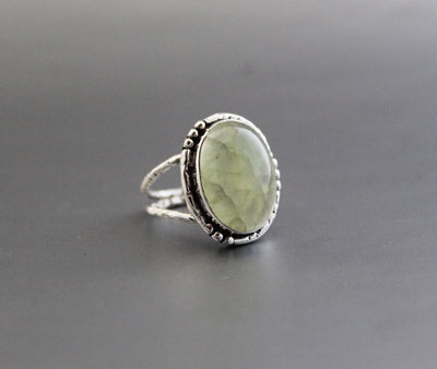 Natural Prehnite Ring, Sterling Silver Ring, Prehnite Stone, Natural Stone, Handmade Ring, Oval Ring, Free Shipping,Art Deco Vintage Jewelry