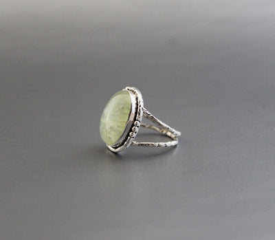 Natural Prehnite Ring, Sterling Silver Ring, Prehnite Stone, Natural Stone, Handmade Ring, Oval Ring, Free Shipping,Art Deco Vintage Jewelry