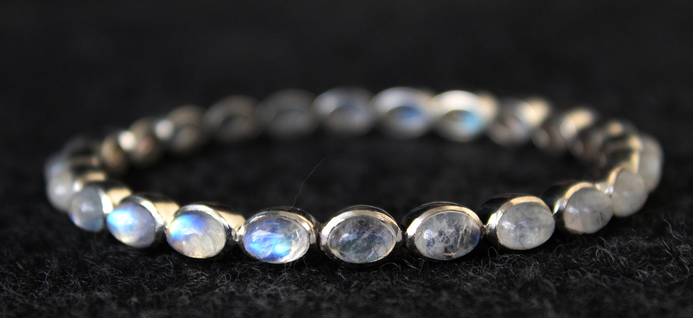 Moonstone Bangle, Rainbow Moonstone Bracelet, Sterling Silver, Silver Gemstone Bangles, Gemstone Bangles, Bezel Set Bangles