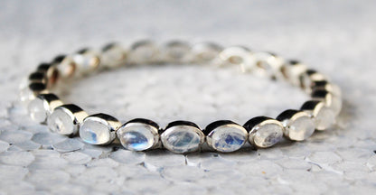 Moonstone Bangle, Rainbow Moonstone Bracelet, Sterling Silver, Silver Gemstone Bangles, Gemstone Bangles, Bezel Set Bangles