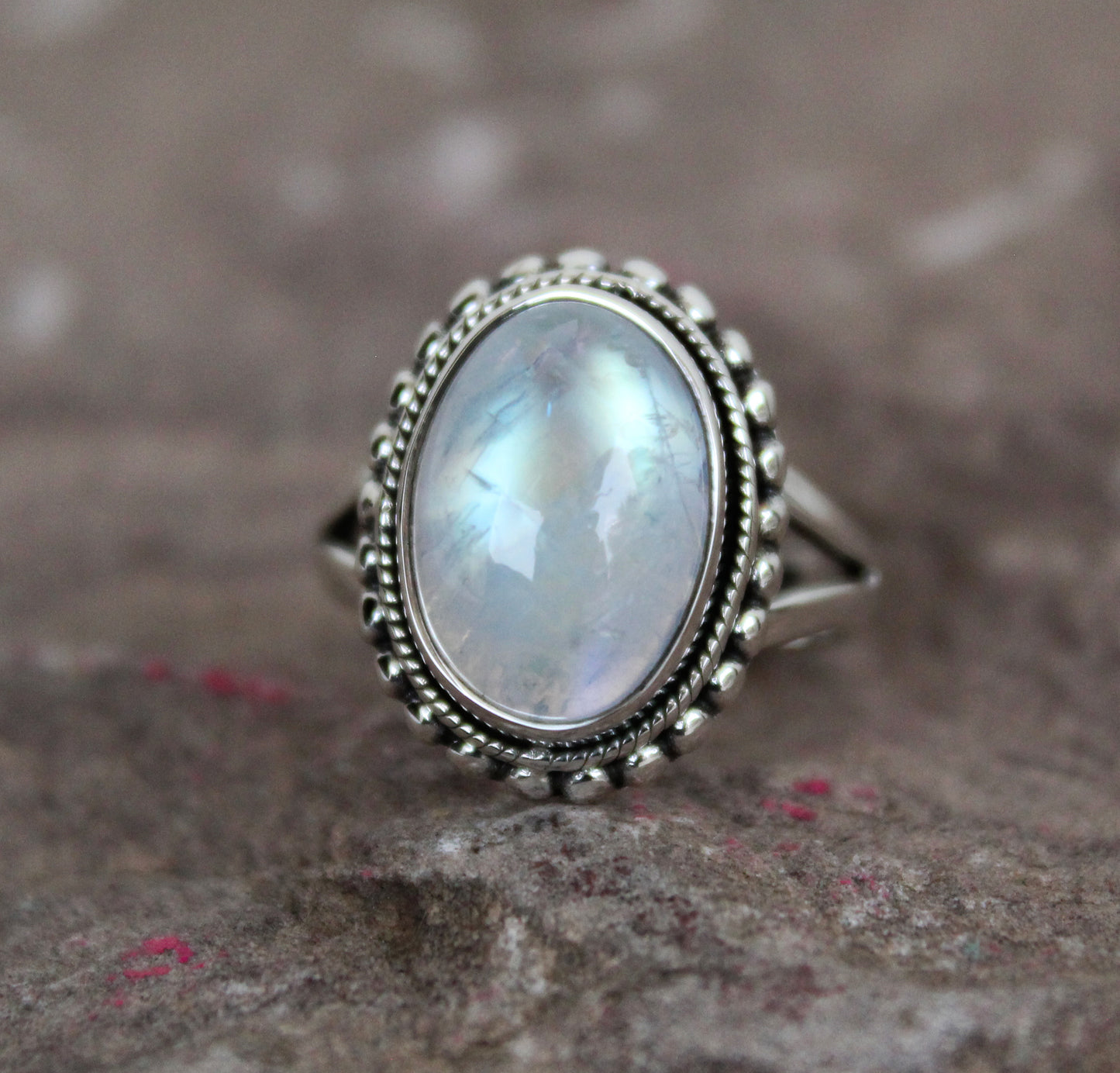 Rainbow Moonstone Ring, Blue Flash Moonstone, June Birthstone, Gemini rings, White Stone Ring, Oval Stone Rings, Rings for Women