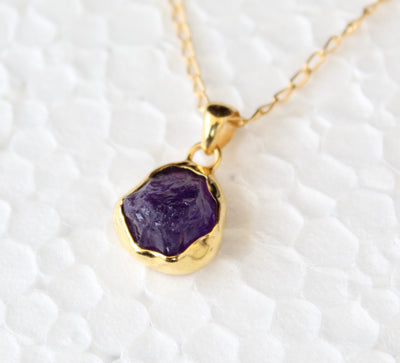 Raw Amethyst Necklace, Crystal Necklace, Bridesmaid Necklace, Gold Filled Raw Necklace, Sterling Silver Necklace, Purple Stone Necklace