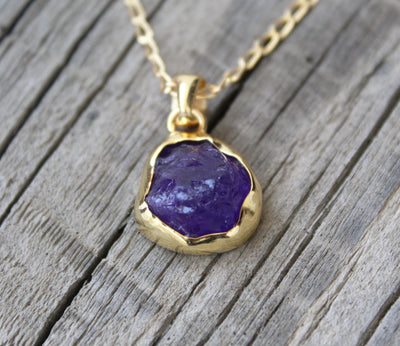 Raw Amethyst Necklace, Crystal Necklace, Bridesmaid Necklace, Gold Filled Raw Necklace, Sterling Silver Necklace, Purple Stone Necklace