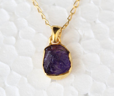 Raw Amethyst Necklace, Crystal Necklace, Bridesmaid Necklace, Gold Filled Raw Necklace, Sterling Silver Necklace, Purple Stone Necklace