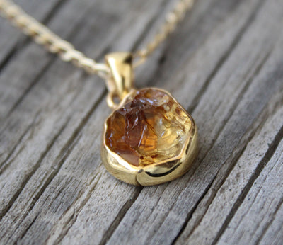 Rough Citrine Pendant, Raw Citrine Necklace, November Birthstone, 925 Sterling Silver, 14k Gold filled Necklace, Yellow Stone Necklace
