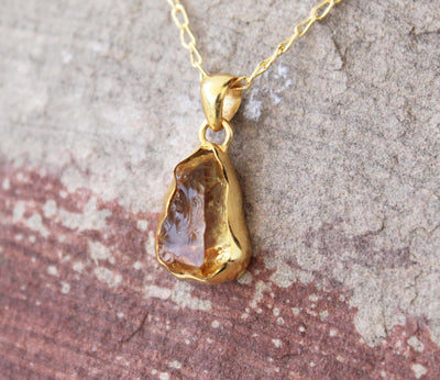 Rough Citrine Pendant, Raw Citrine Necklace, November Birthstone, 925 Sterling Silver, 14k Gold filled Necklace, Yellow Stone Necklace