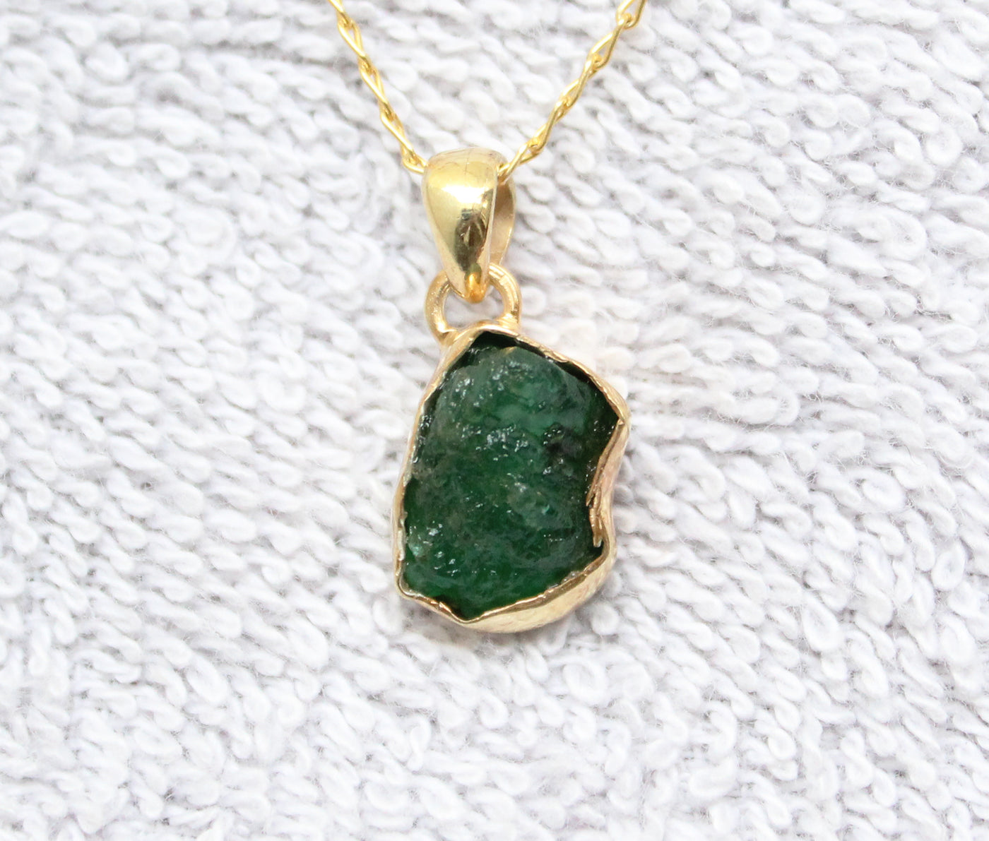 Raw Emerald Necklace, May Birthstone Necklace , Raw Crystal Necklace, Genuine Emerald Pendant, Gold Necklace, Gift For Her, Custom Necklace