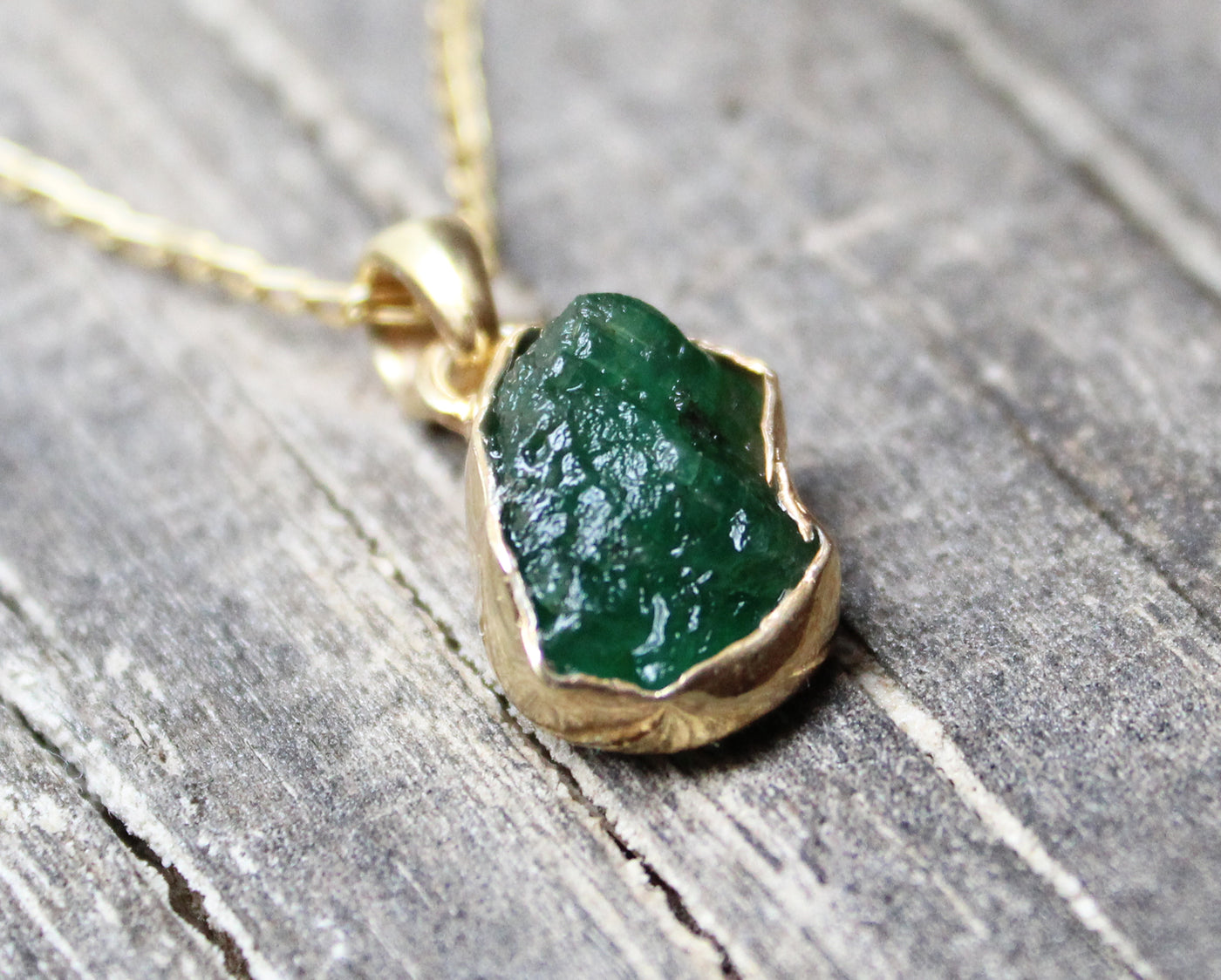 Raw Emerald Necklace, May Birthstone Necklace , Raw Crystal Necklace, Genuine Emerald Pendant, Gold Necklace, Gift For Her, Custom Necklace