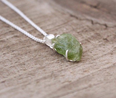 Raw Peridot Necklace, Silver Pendant, August Birthstone Necklace, Gold Necklace, Birthday Gift, Green Stone Necklace, Dainty Silver Necklace