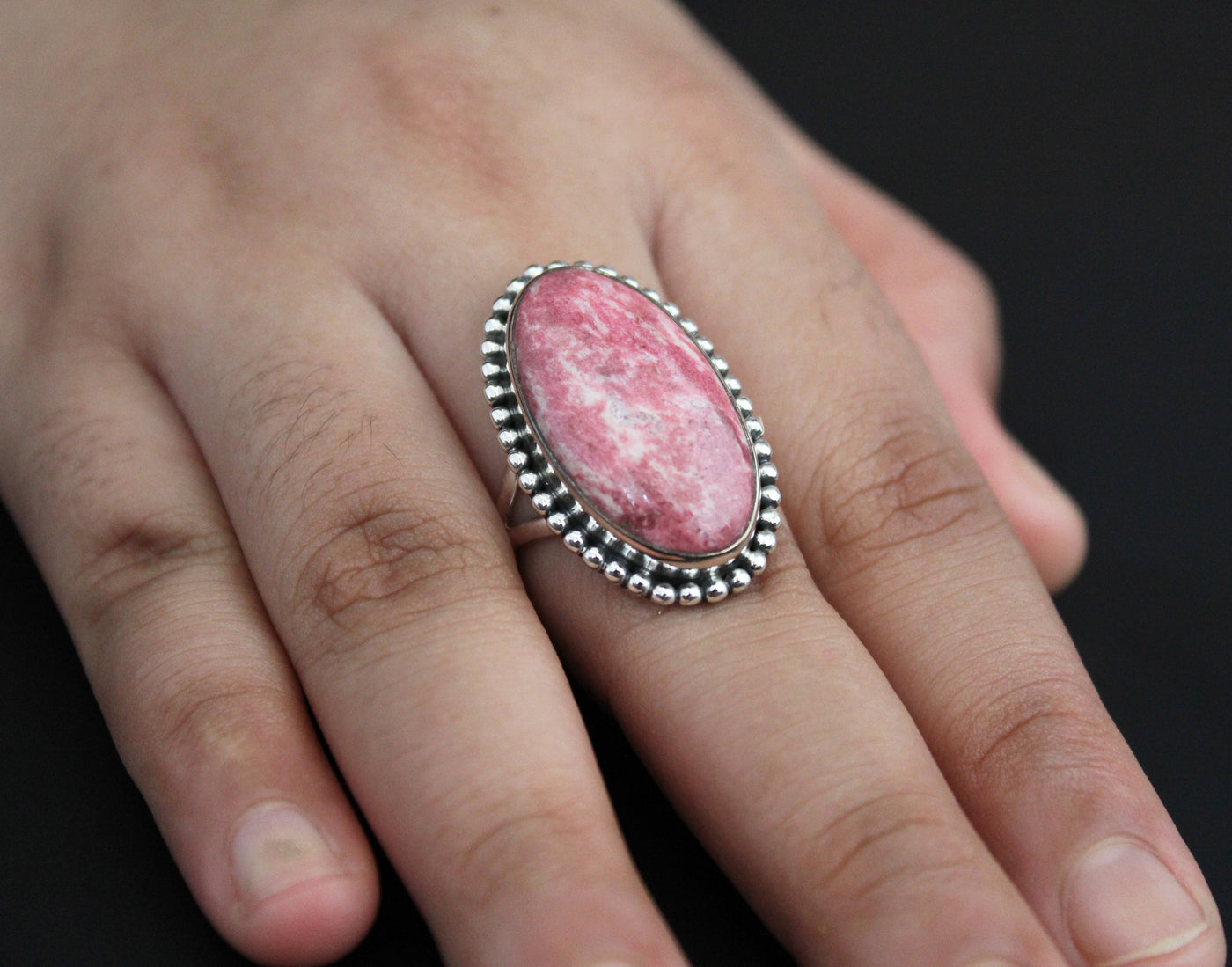 Agate Statement Ring, Pink Agate Ring, 925 Sterling Silver Ring, Handmade Ring, Unique Silver Rings, Large Silver rings, Healing Crystals