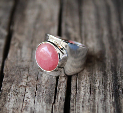 Rhodochrosite Ring, 925 Sterling Silver, Statement Ring, Pink Gemstone Ring,Natural Gemstone, Organic Ring, February Birthstone,Promise Ring