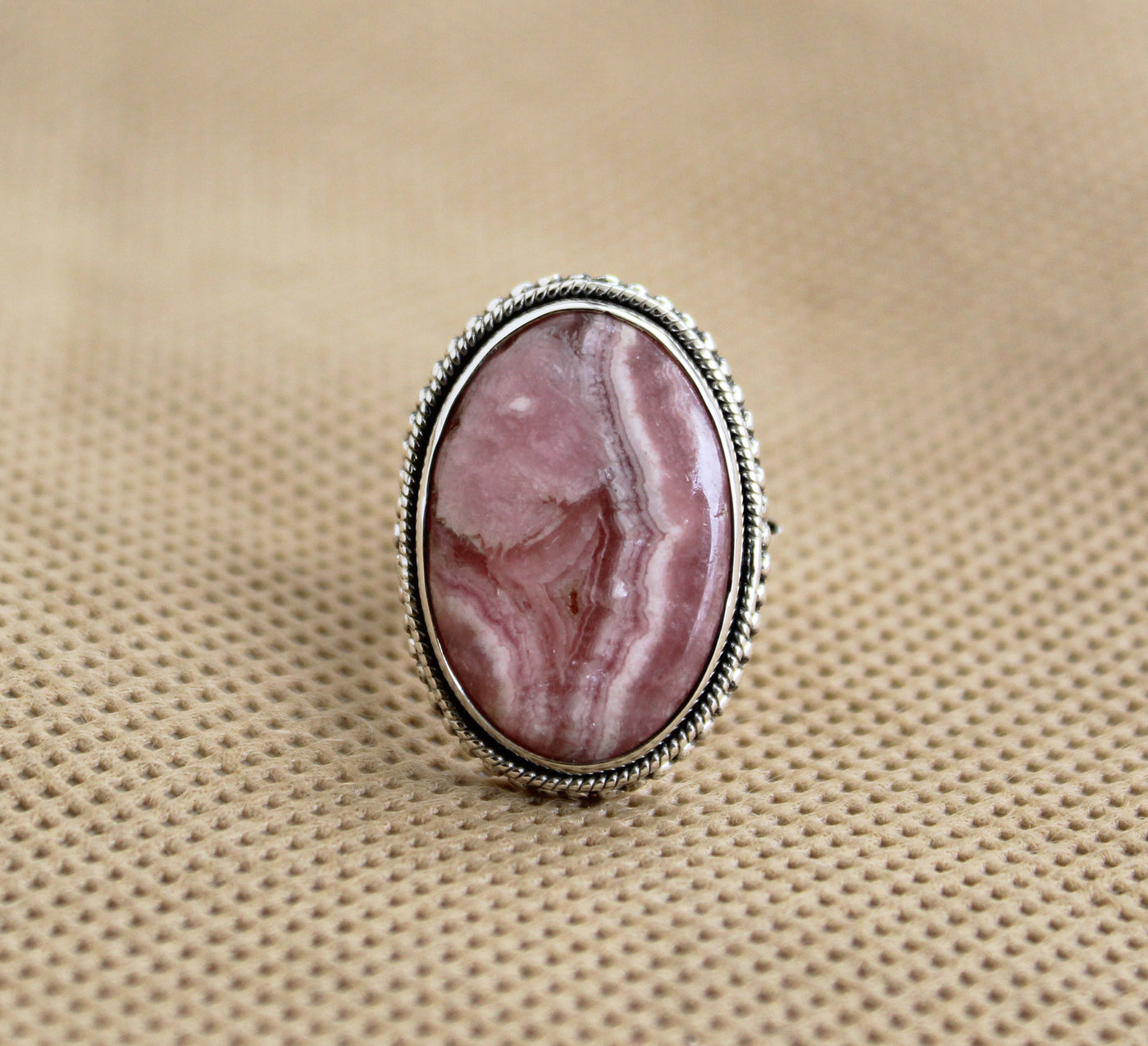 Rhodochrosite Ring, Boho Rings, Stackable Ring, Dainty Ring, Bohemian Rings, Solid Silver Rigs, Large Ring
