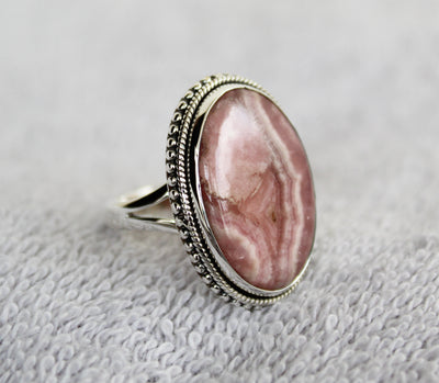 Rhodochrosite Ring, Boho Rings, Stackable Ring, Dainty Ring, Bohemian Rings, Solid Silver Rigs, Large Ring