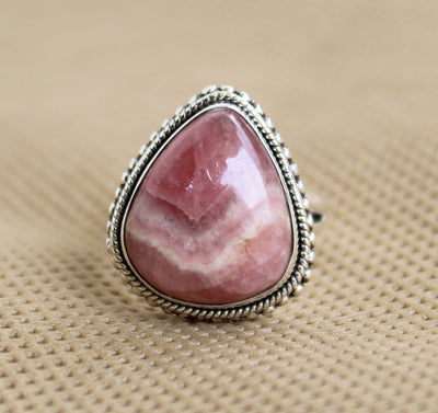 Rhodochrosite Ring, 925 Sterling Silver, Gemstone Bezel Set Ring, Teardrop Pink Stone Ring, Sterling Silver Ring, Gift For Mom, Birthstone
