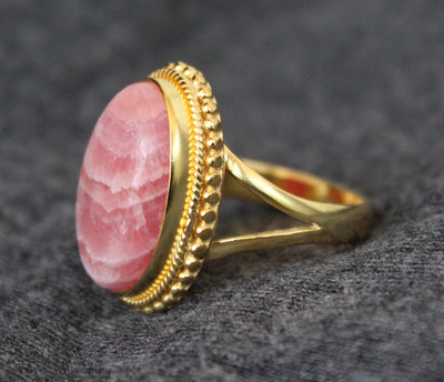 Rhodochrosite Ring, Sterling Silver 925, 14K Gold Filled Ring, Handmade Ring,Statement Rings, Pink Gemstone Ring, Birthstone Jewelry, Boho