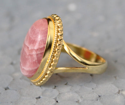 Rhodochrosite Ring, Sterling Silver 925, 14K Gold Filled Ring, Handmade Ring,Statement Rings, Pink Gemstone Ring, Birthstone Jewelry, Boho