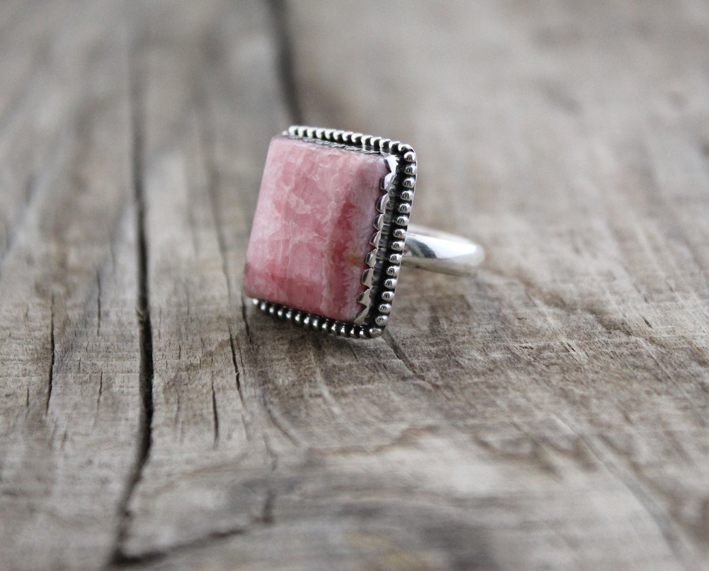 Rhodochrosite Ring, 92.5 Sterling Silver, Handmade Ring, Boho Rings, Agate Jewelry, Large Oval Ring, Organic, Statement, Modern Ring, Boho