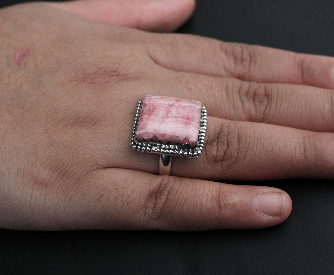 Rhodochrosite Ring, 92.5 Sterling Silver, Handmade Ring, Boho Rings, Agate Jewelry, Large Oval Ring, Organic, Statement, Modern Ring, Boho