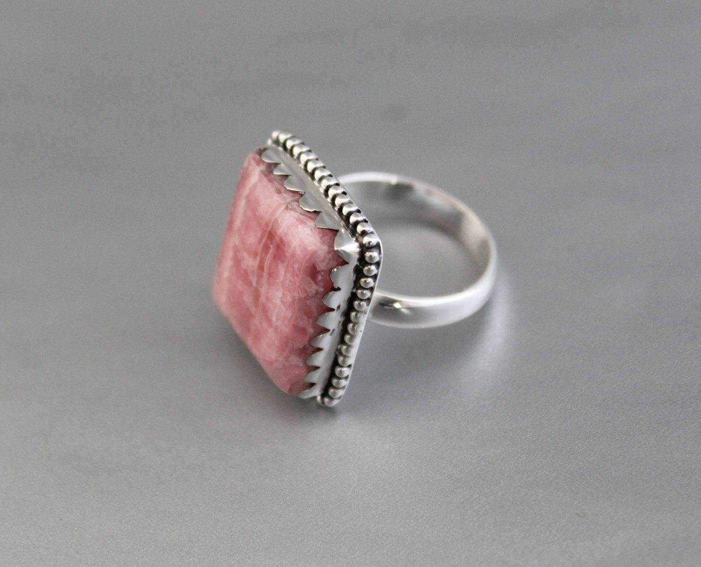 Rhodochrosite Ring, 92.5 Sterling Silver, Handmade Ring, Boho Rings, Agate Jewelry, Large Oval Ring, Organic, Statement, Modern Ring, Boho