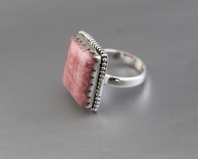 Rhodochrosite Ring, 92.5 Sterling Silver, Handmade Ring, Boho Rings, Agate Jewelry, Large Oval Ring, Organic, Statement, Modern Ring, Boho