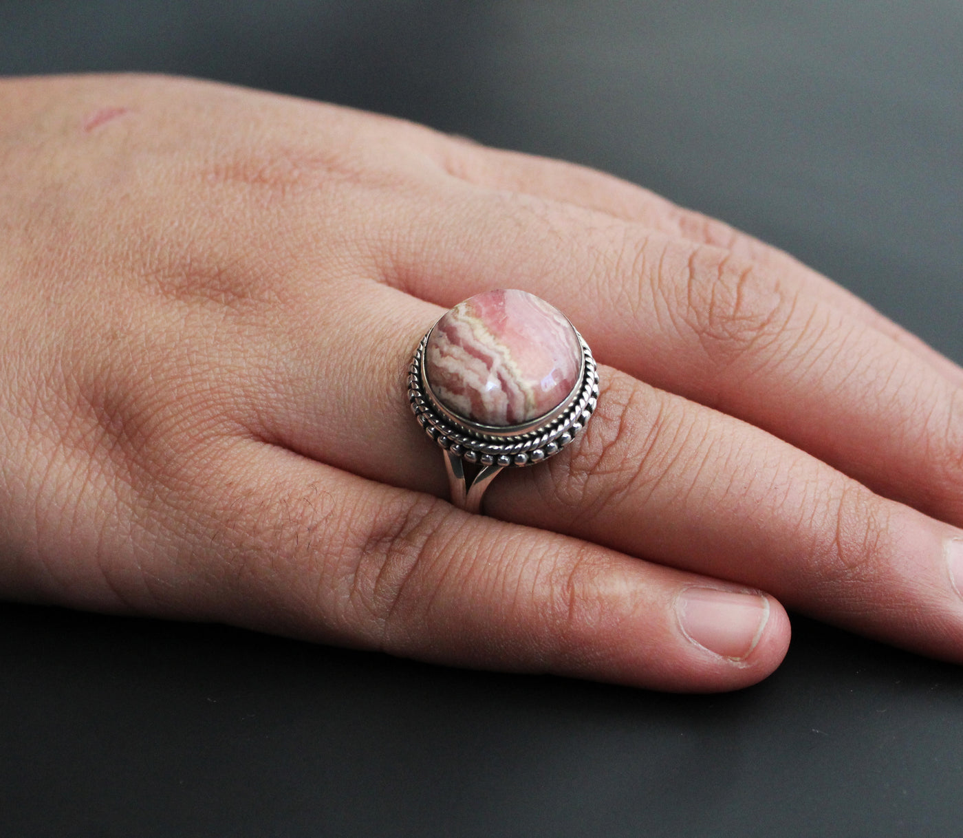 Rhodochrosite Ring, 925 Sterling Silver, Statement Ring, Pink Gemstone Ring, Natural Gemstone, Organic Ring